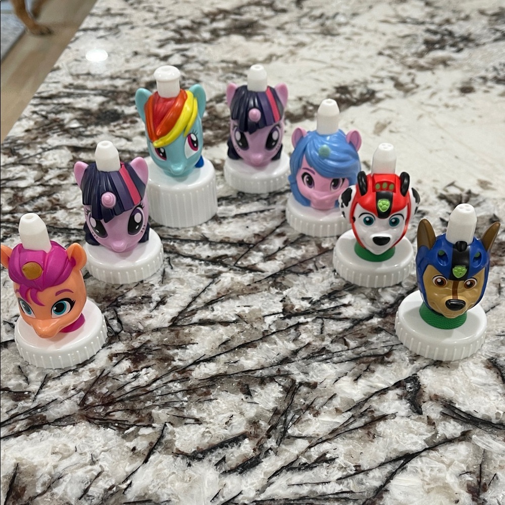 Set of Character Bottle Top Toys - Colorful Kids Characters